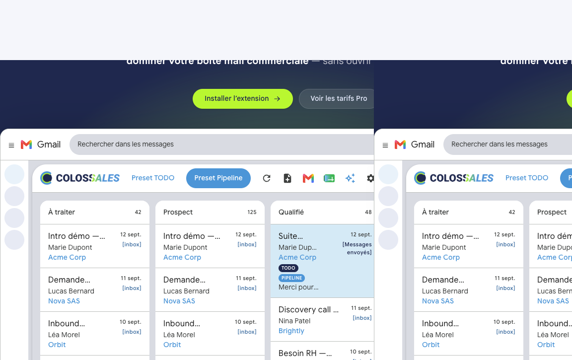 Colossales Kanban board in Gmail: sales pipeline attached to threads